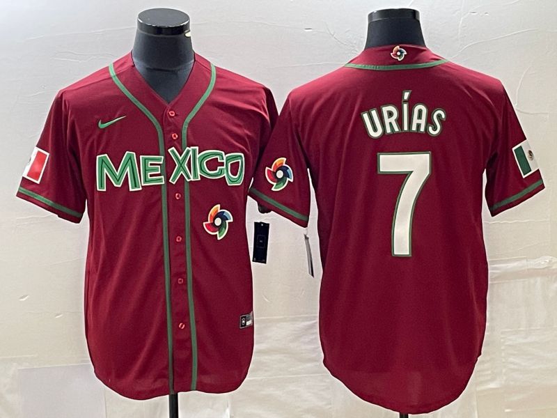Men 2023 World Cub Mexico #7 Urias Red white Nike MLB Jersey15